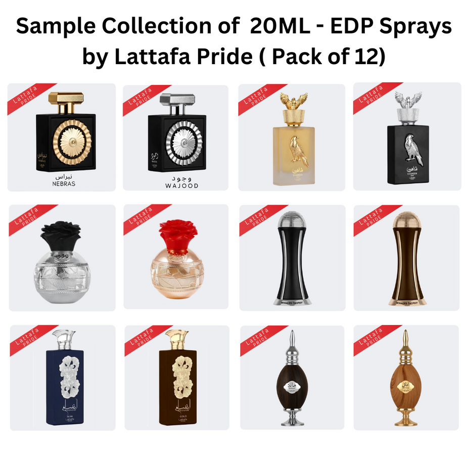 Sample Collection of 20ML (0.7 OZ) EDP Sprays by Lattafa Pride. (Pack of 12) - Intense Oud