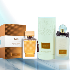 Qasamat Ebhar EDP 65ML & Tawahuj All Over Spray Alcohol Free 100ML by RASASI - Intense Oud