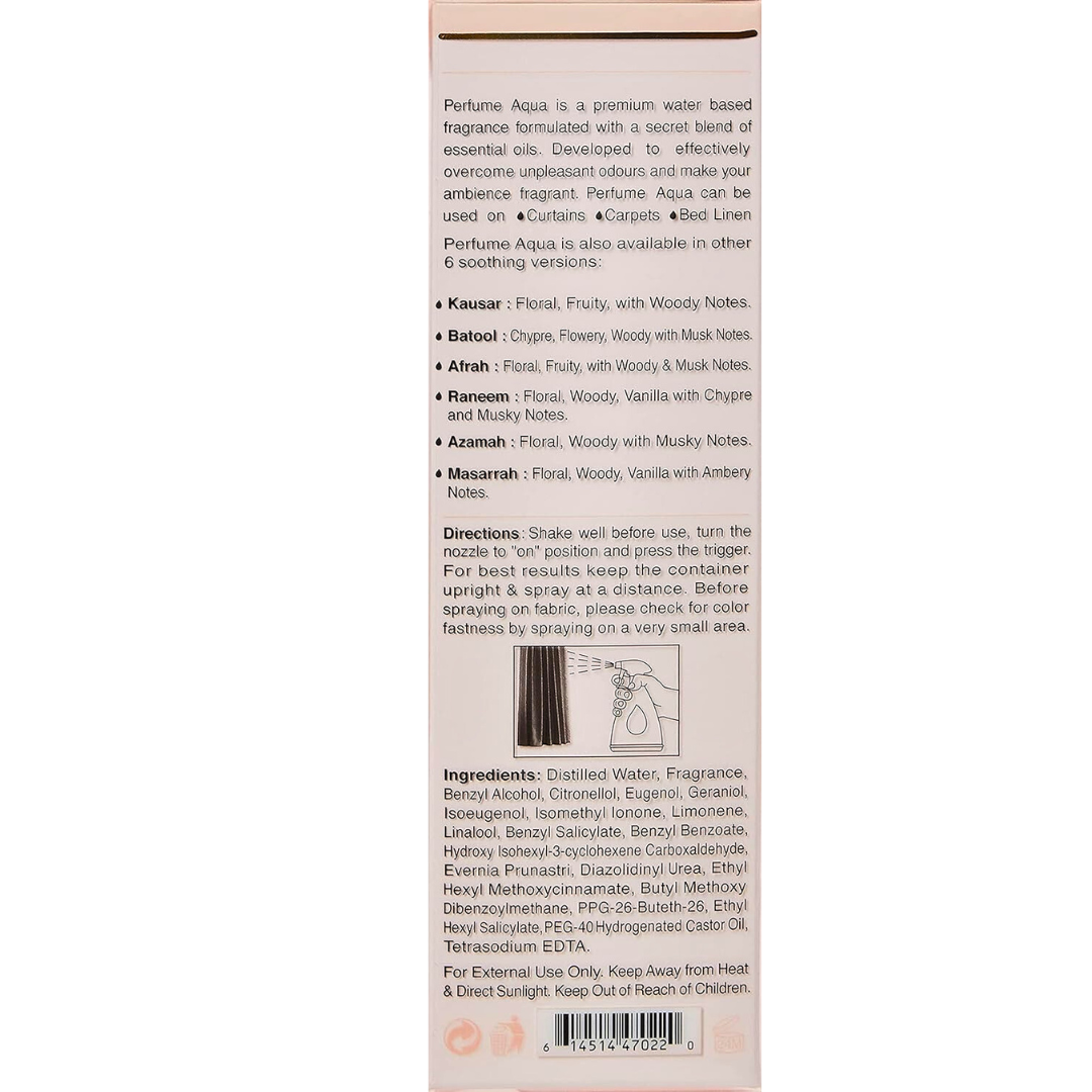 Aqua Zeenath Al Farsh Air Freshener-375ml by Rasasi - Intense Oud