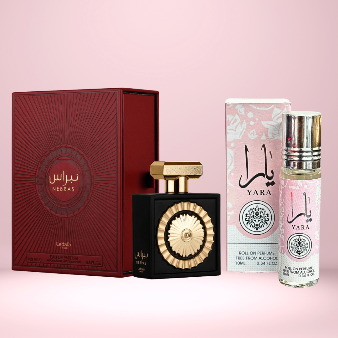 Nebras EDP 100ML (3.4 OZ) by Lattafa Pride & Yara Perfume Oil 10ML (0.34 OZ) by Ard Al Zaafaran. (ELEGANT BUNDLE) - Intense Oud