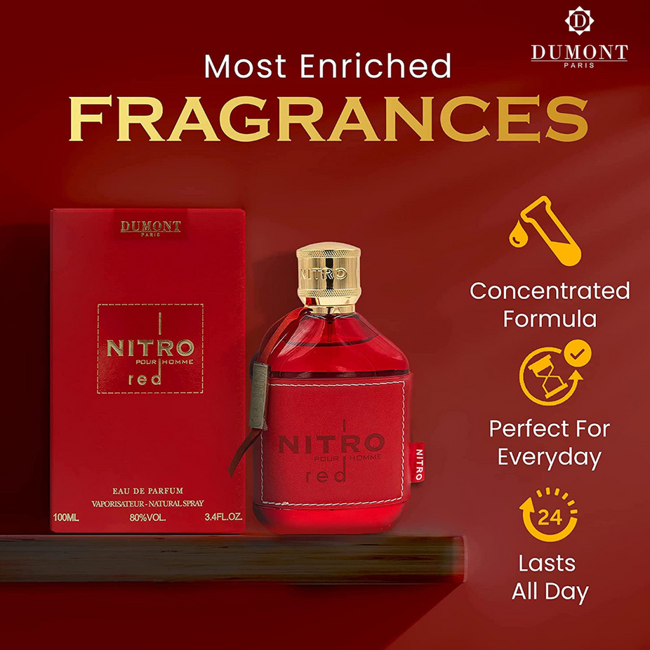 Nitro Red EDP 100ML (3.4OZ) By Dumont Paris | Long Lasting, Fruity, Floral, Woody Fragrance. - Intense Oud