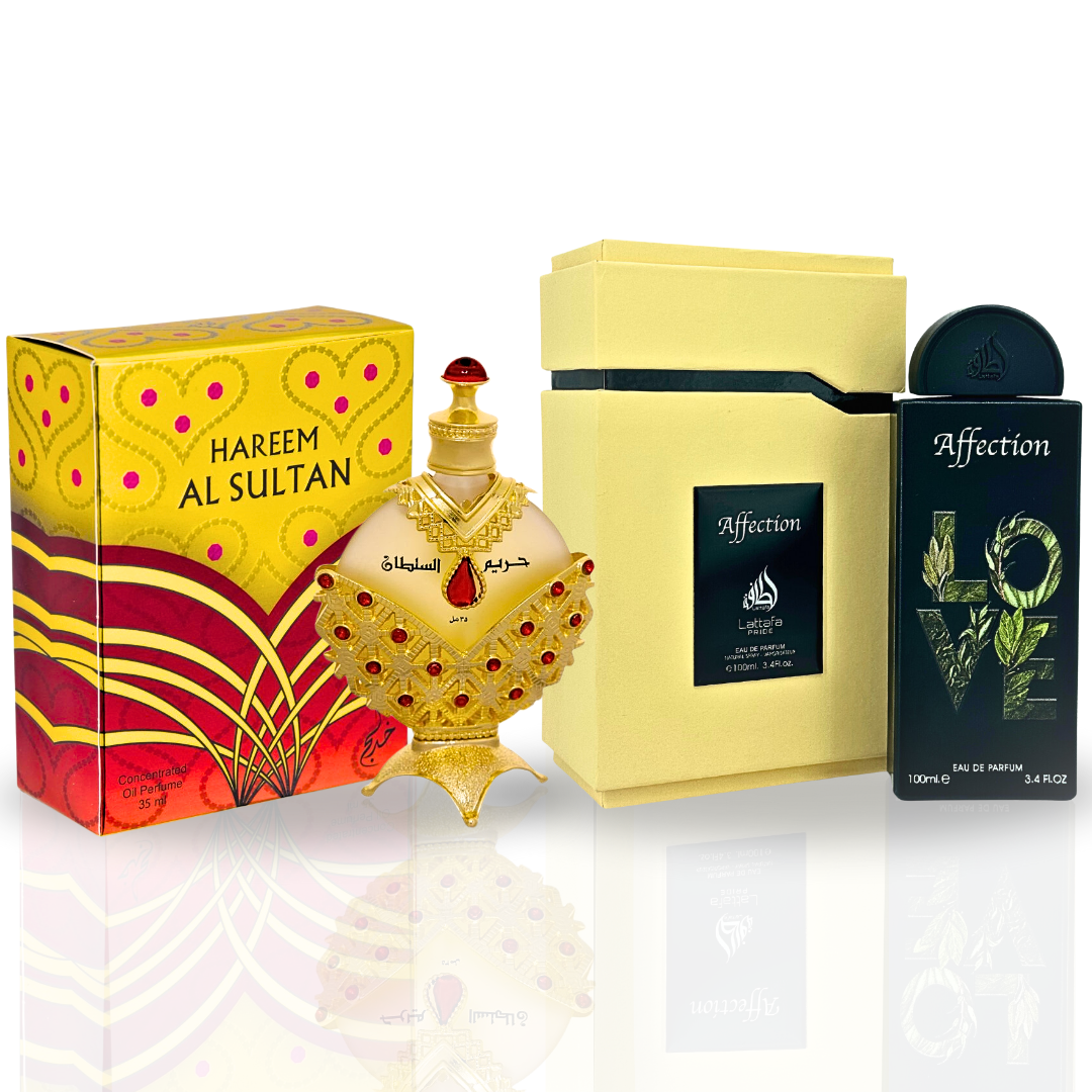 Hareem Al Sultan CPO 35ML (1.1OZ) By Khadlaj & AFFECTION EDP Spray 100ML (3.4OZ) By Lattafa Pride. (BUNDLE) - Intense Oud