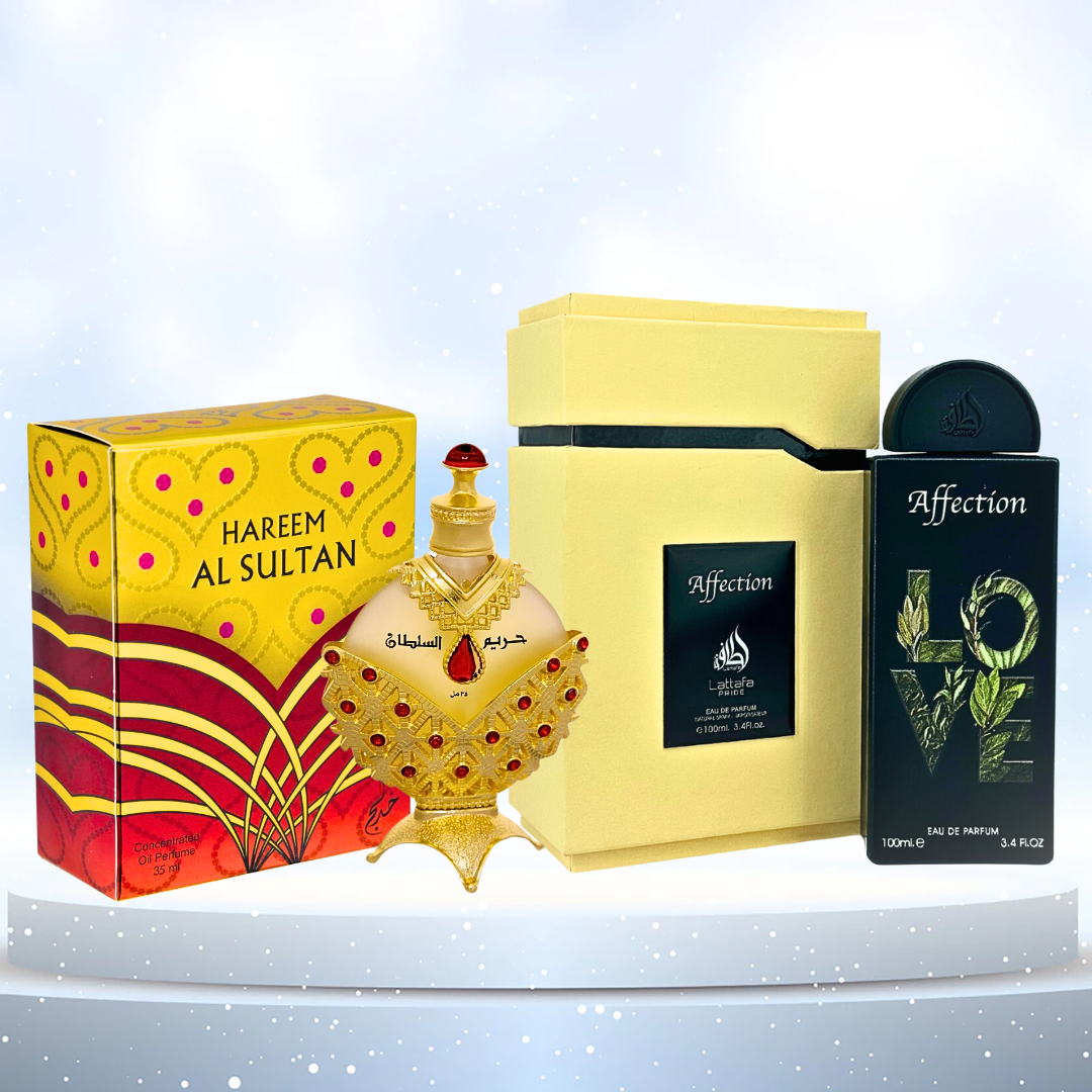 Hareem Al Sultan CPO 35ML (1.1OZ) By Khadlaj & AFFECTION EDP Spray 100ML (3.4OZ) By Lattafa Pride. (BUNDLE) - Intense Oud