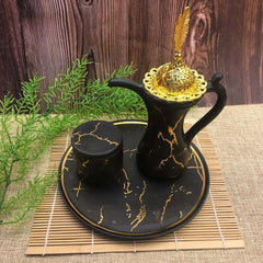 Marble Design Royal Bakhoor Tea Set w/ Circular Tray - Black by Intense Oud - Intense oud