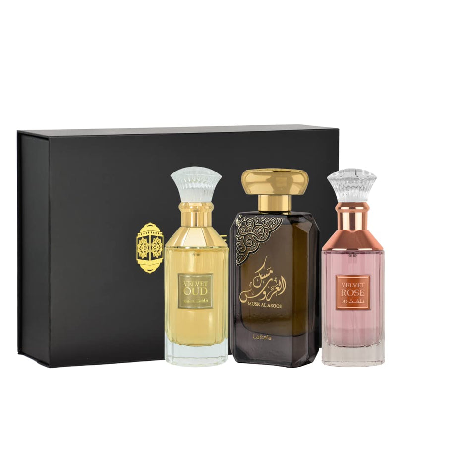 Velvet Rose, Musk Al Aroos & Velvet Oud EDP-100ml with Magnetic Gift Box | by Lattafa Perfumes - Intense Oud