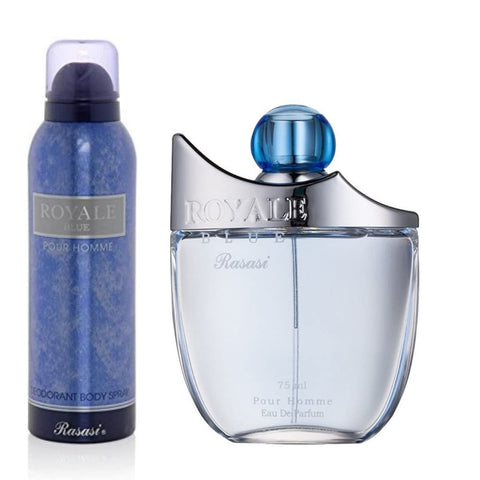 Royale Blue for Men Perfume EDP with DEO 75 ML 2.5 oz and 200ML 6.7 oz I Value Pack by RASASI